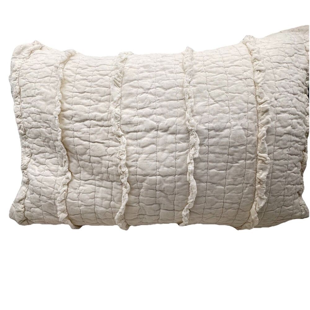 Set Of 2 Simply Shabby Chic White Ruffled Pillow Shams  100% Cotton 26x15